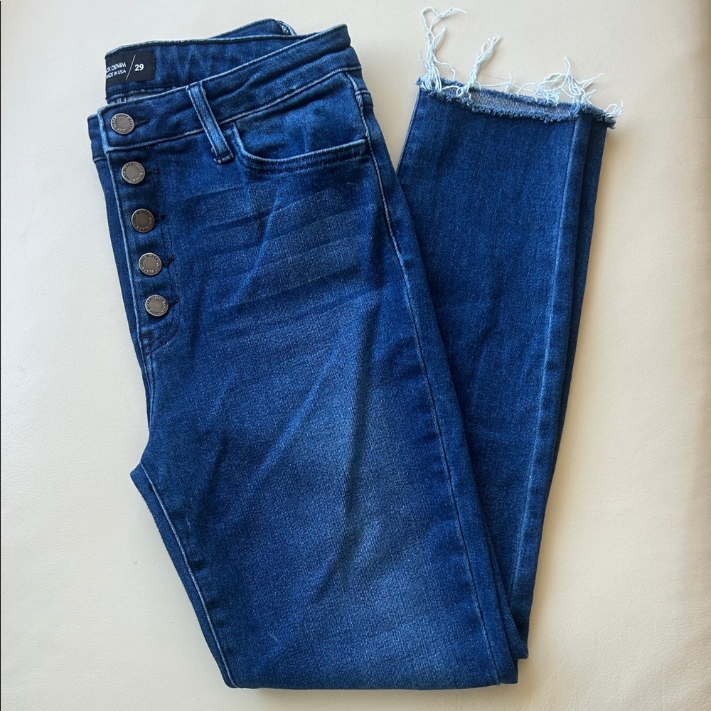 Just Black Denim. High-Rise Dark Blue Women's Button-Fly Jeans